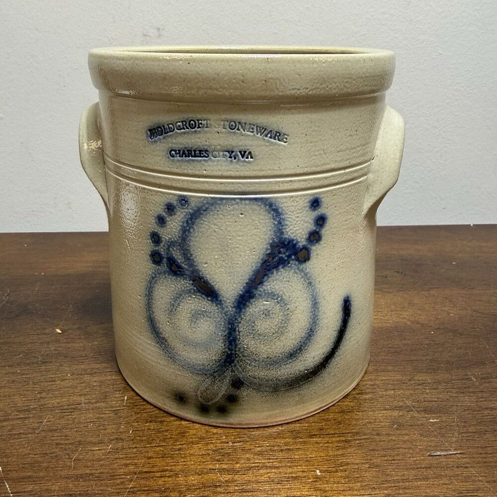 Vintage Holdcroft Stoneware Charles City VA Crock/Utensil Holder 5.25”